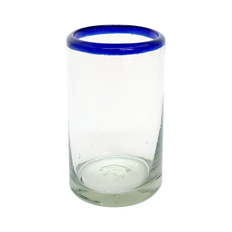 Borde de Color / Juego de 6 vasos para jugo con borde azul cobalto / Para los que disfruten de jugo fresco de frutas por la maana, stos pequeos vasos tienen el tamao perfecto. Hechos de vidrio reciclado autntico.